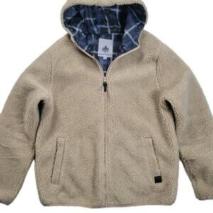 Rainforest Men's Beige Size M Faux Sherling Plaid Lining Long Sleeve Jacket